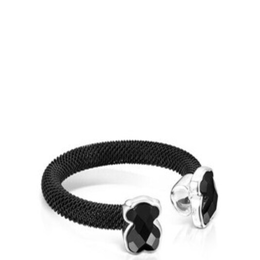 ANILLO ABIERTO DE ACERO NEGRO Y ÓNIX MESH COLOR